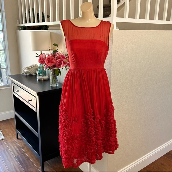 Anthropologie Tiny Caridad Ruffle Sleeveless Red Silk Dress Size 0 Party Holiday - Picture 2 of 12